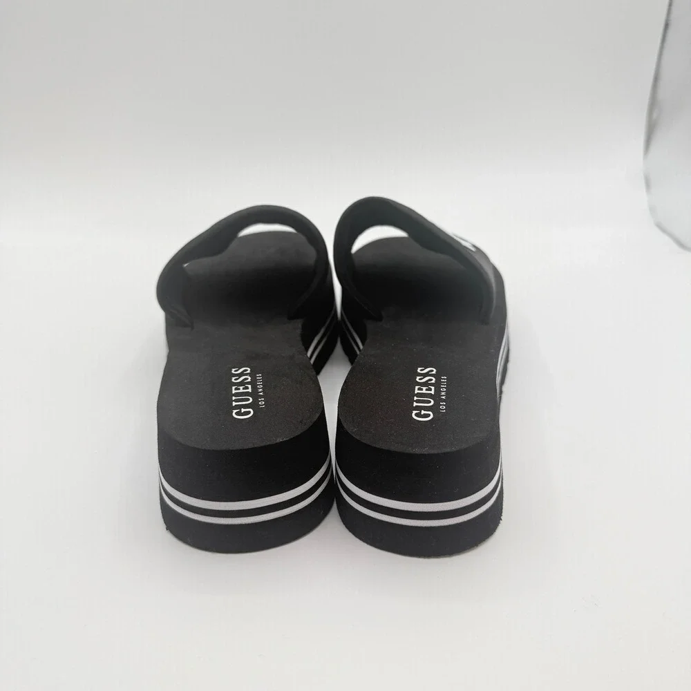 Guess Slide Sandals Womens 8 Black Script Logo Striped Foam Platform Y2K